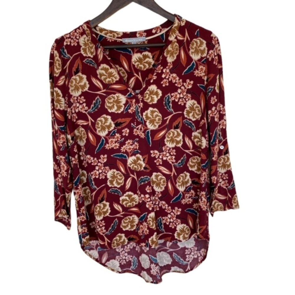 3/$21 Daniel Rainn Maroon Floral Blouse - Large